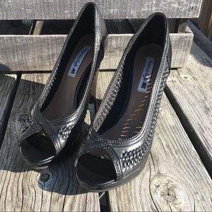 Black Leather Peep-Toe Heels! EUC!